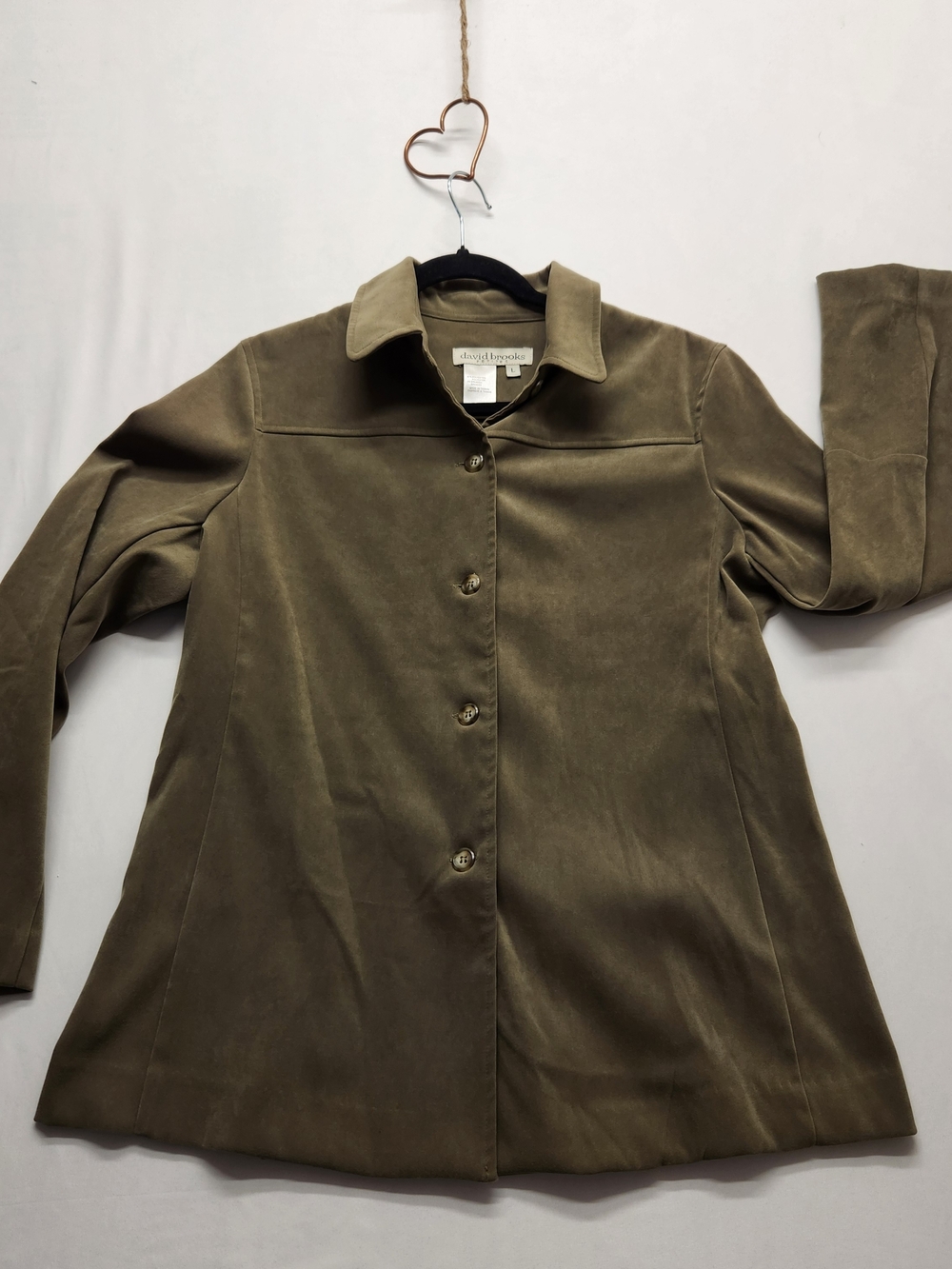 ⭐️Vintage David Brooks Petites Large Olive Suede Button Down Shirt Jacket Blazer